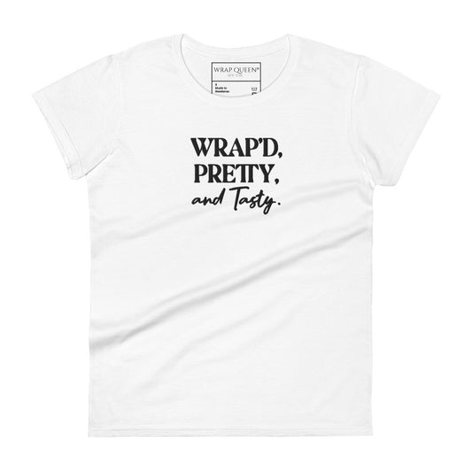 "Wrap'd, Pretty, & Tasty." Embroidered Women's Short Sleeve T-shirt