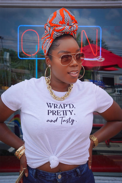 "Wrap'd, Pretty, & Tasty." Embroidered Women's Short Sleeve T-shirt